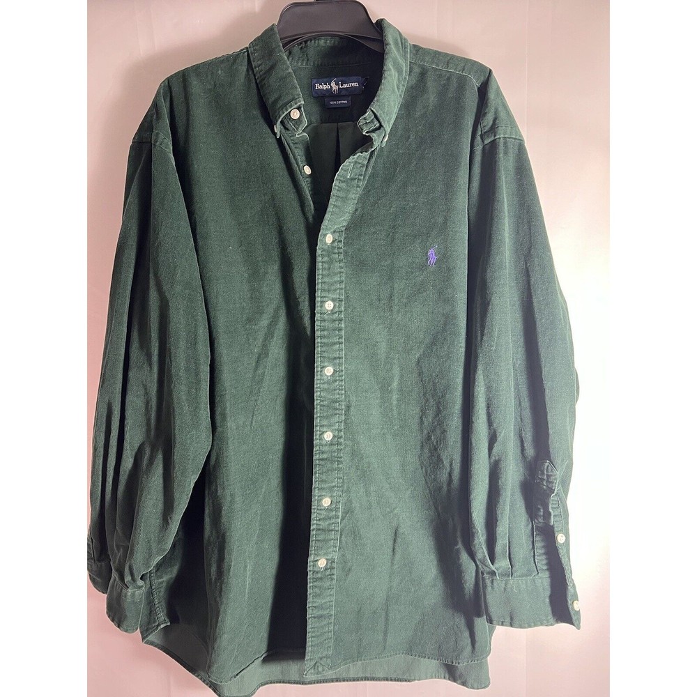 Ralph Lauren Corduroy Shirt Mens Large Hunter Green purple horse